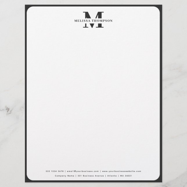 Papel Timbrado Letterhead Moderno Preto e Branco Monograma (Frente)