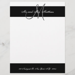Papel Timbrado Letterhead preto e branco monograma para recém-ca