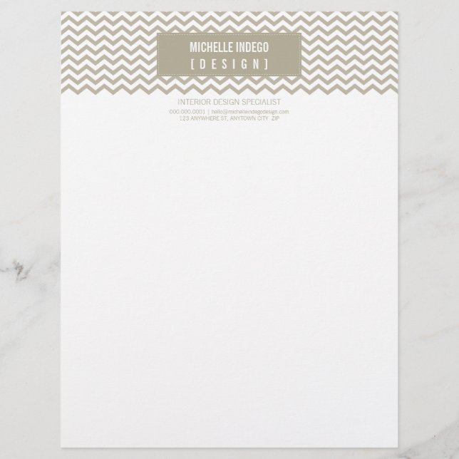Papel Timbrado LETTERHEAD trendy bold chevron stripe taupe (Frente)