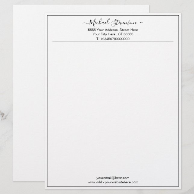 Papel Timbrado Letterheadcom Moderno com Endereço de Nome Persona (Frente/Verso)