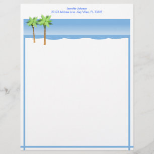 Papel Timbrado Linha costeira da praia com costume azul do oceano