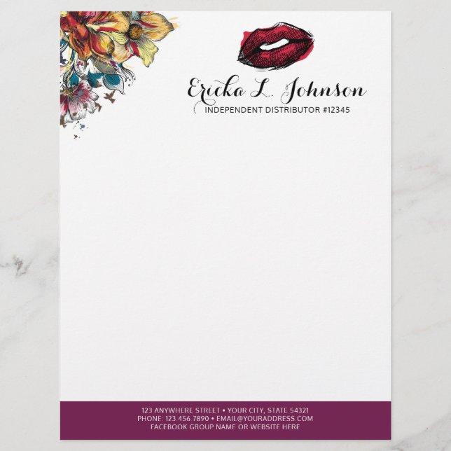 Papel Timbrado Lipstick Distributor Modern Floral Marketing (Frente)