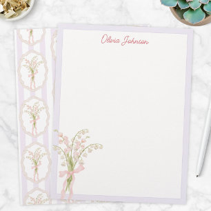Papel Timbrado Lírio-do-vale Floral Monogramado em Aquarela