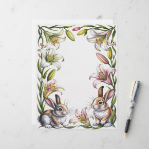 Papel Timbrado Lírios e Coelhos da Páscoa