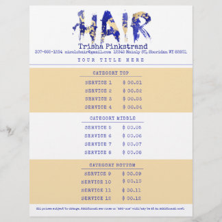 Papel Timbrado Lista de preços de serviço do salão de estilista d