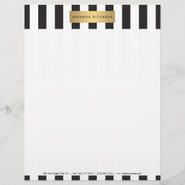 Papel Timbrado Listras brancas e pretas luxuosas com Bar Dourado