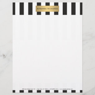 Papel Timbrado Listras brancas e pretas luxuosas com Bar Dourado