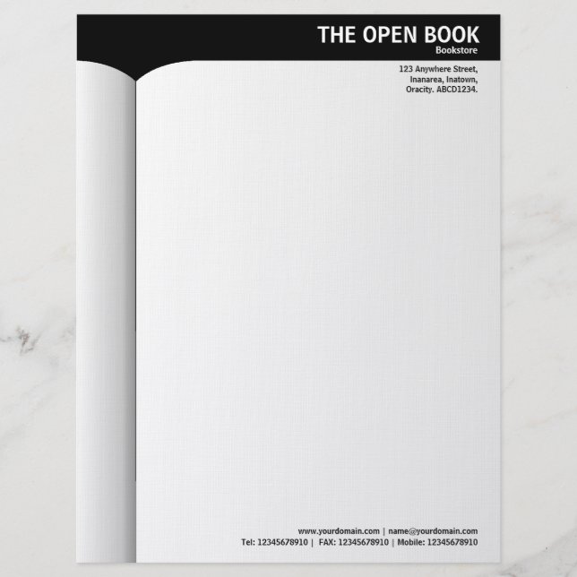Papel Timbrado Livro Aberto - Preto (Frente)