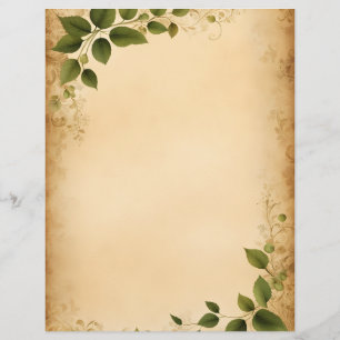 Papel Timbrado Livro Antigo com Folhas Verdes