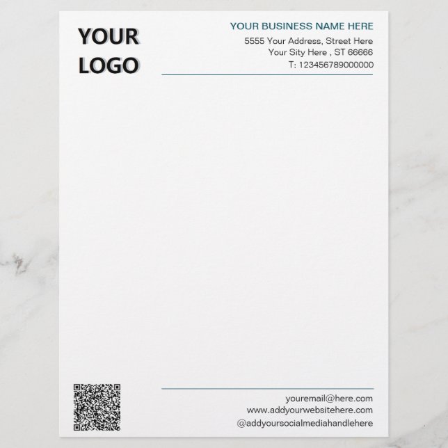 Papel Timbrado Logotipo comercial personalizado timbrado com códi (Frente)