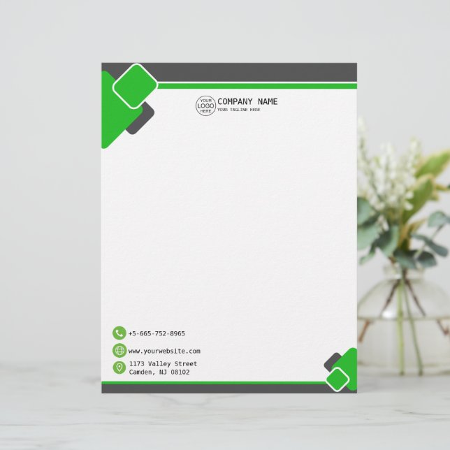 Papel Timbrado Logotipo comercial verde moderno Letterhead (Em pé/Frente)