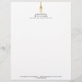 Papel Timbrado Logotipo de Catering Dourado do Fork Modern Faux