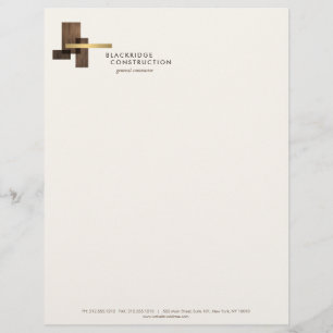 Papel Timbrado Logotipo de madeira dourada e marfim para construt