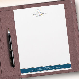 Papel Timbrado Logotipo de negócios de borda azul minimalista mod