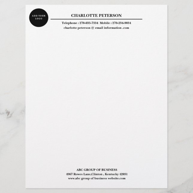 Papel Timbrado Logotipo de Negócios Simples Moderno (Frente)