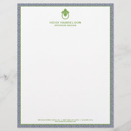 Papel Timbrado Logotipo do Botão da Porta do Vintage - Borda Azul