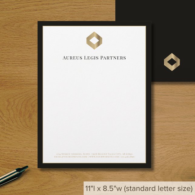 Papel Timbrado Logotipo Dourado sofisticado Borda Preta (Criador carregado)