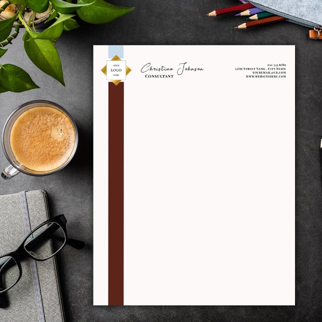 Papel Timbrado Logotipo Dourado Trendy Brown Stripes (Criador carregado)