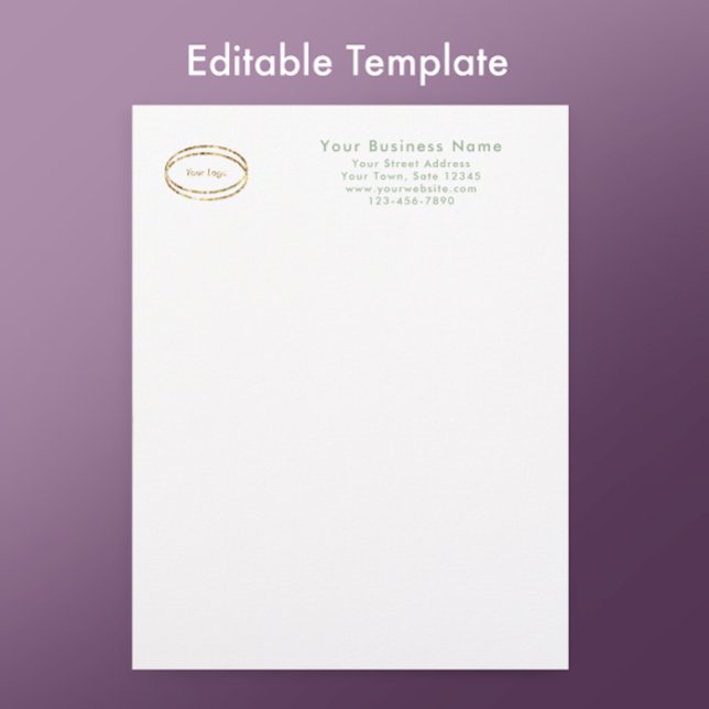 Papel Timbrado Logotipo Empresarial Personalizado Verde Sage Mini (Personalize this sage green letterhead template. Add your business logo and custom modern script.
)