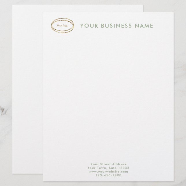 Papel Timbrado Logotipo Empresarial Personalizado Verde Sage Mini (Frente/Verso)