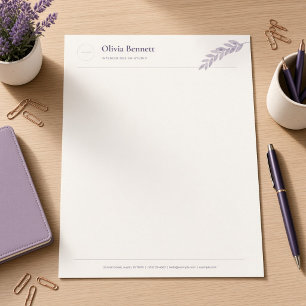 Papel Timbrado Logotipo Minimalista de Empresa com Ramo de Olivei
