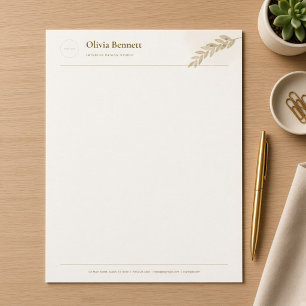 Papel Timbrado Logotipo Minimalista do Ramo de Oliveira Mostarda