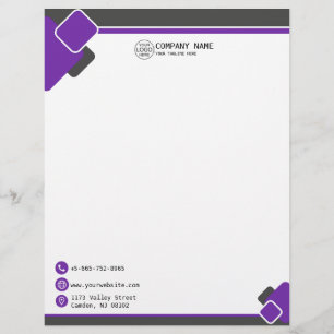 Papel Timbrado Logotipo roxo moderno da empresa Letterhead