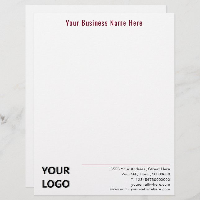 Papel Timbrado Logotipos personalizados para empresas com logotip (Frente/Verso)