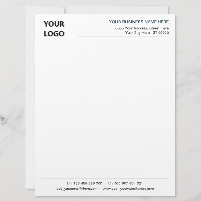 Papel Timbrado Logotipos personalizados para empresas com logotip (Frente)