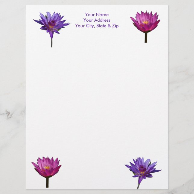 Papel Timbrado Lótus Lírio-d'água Roxo (Frente)