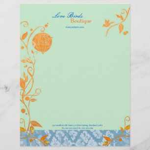 Papel Timbrado Love Birds Mint Green Cosmetology Business