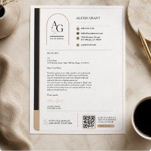 Papel Timbrado Luxo Código QR Preto Bege Lembrete de Compromisso