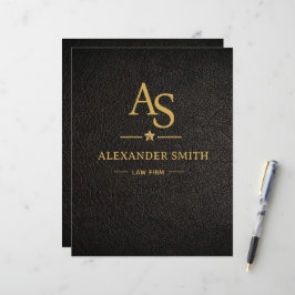Papel Timbrado Luxury Black Leather Gold Monogram Business Brand