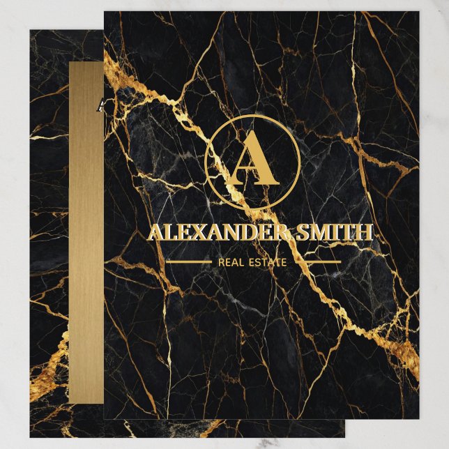 Papel Timbrado Luxury Black Marble Gold Monogram Business Brand (Criador carregado)