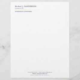 Papel Timbrado Luxury minimal elegant navy gold attorney