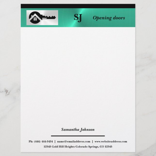 Papel Timbrado Luxury Turquoise with Black Key Real Estate  (Frente)