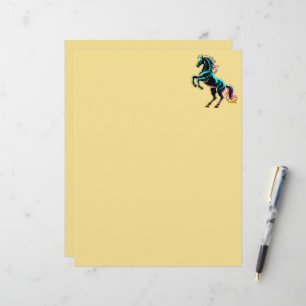 Papel Timbrado Luz Neon de Cavalo Glitch Estilo Retro