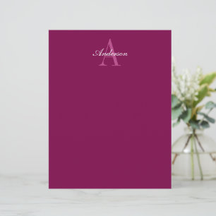 Papel Timbrado Magenta Vermelho Elegante, Rosa & Nome Branco & Mo
