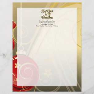 Papel Timbrado Manter Cristo no Natal, cristão Dourado/vermelho
