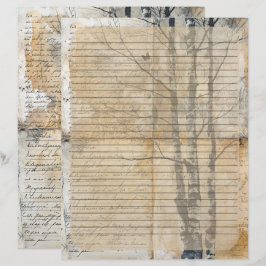 Papel Timbrado Manuscrito Antigo da Árvore Birch