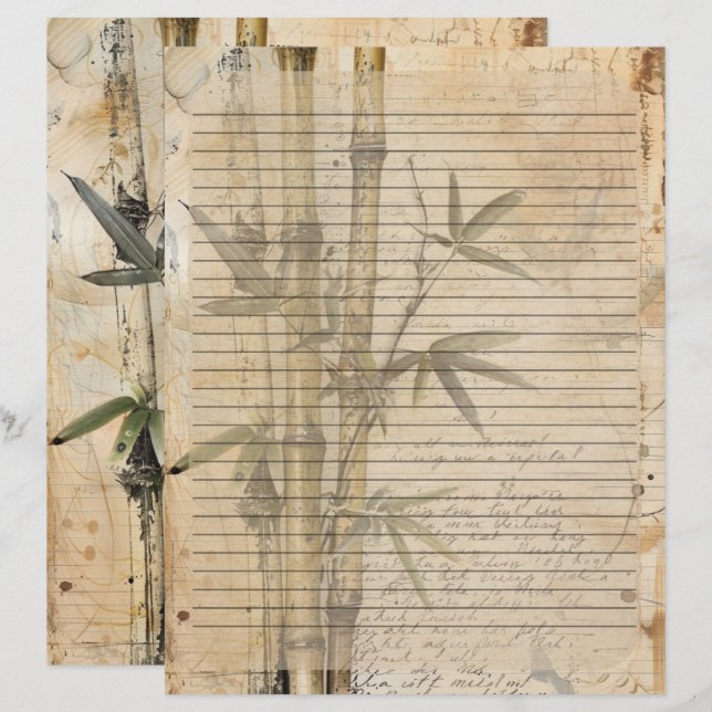 Papel Timbrado Manuscrito antigo da planta Bamboo (Frente/Verso)