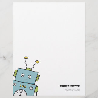 Papel Timbrado Mão azul bonito robô tirado