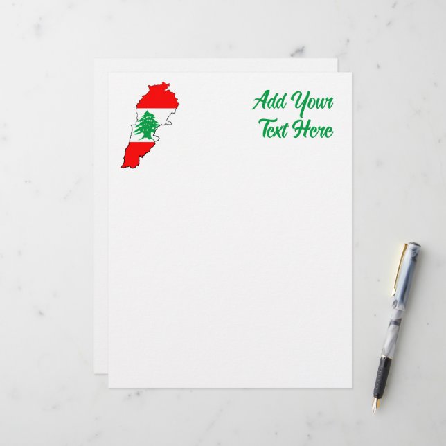 Papel Timbrado Mapa do Líbano com Bandeira (Frente/Verso In Situ)