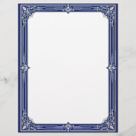 Papel Timbrado Marine Blue and Silver Art Deco Stationery