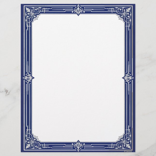 Papel Timbrado Marine Blue and Silver Art Deco Stationery (Frente)