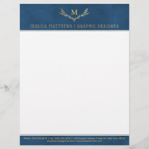 Papel Timbrado Marinho da Tendência Azul e Folha Ouro Monograma