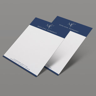 Papel Timbrado Marinho de monograma personalizado elegante azul