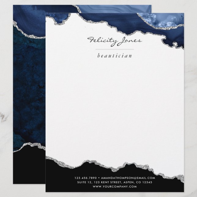 Papel Timbrado Marinho e pedra Precioso do Agato de Prata (Frente/Verso)