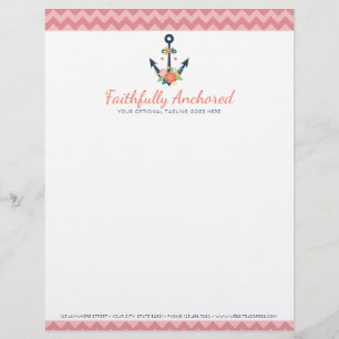 Papel Timbrado Marinho náutico da fé da âncora floral & Chevro