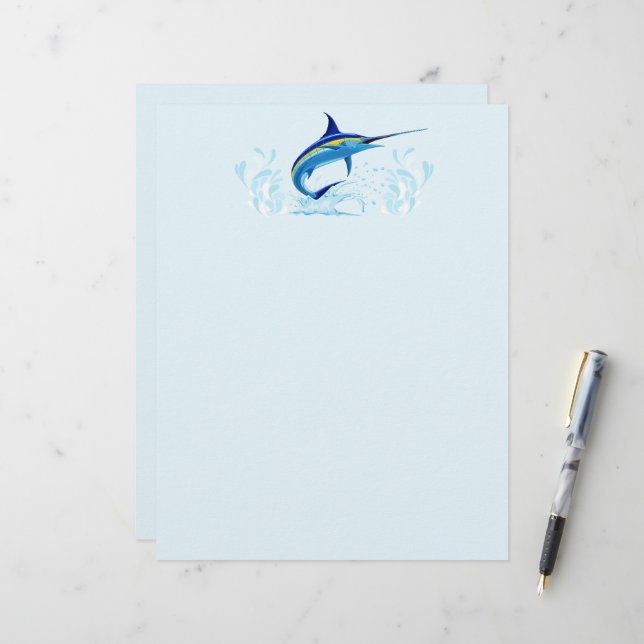 Papel Timbrado Marlin Azul Saltando do Oceano (Frente/Verso In Situ)